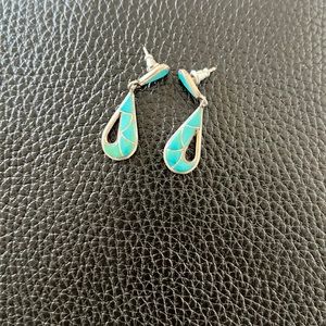 Sterling silver real turquoise teardrop earrings